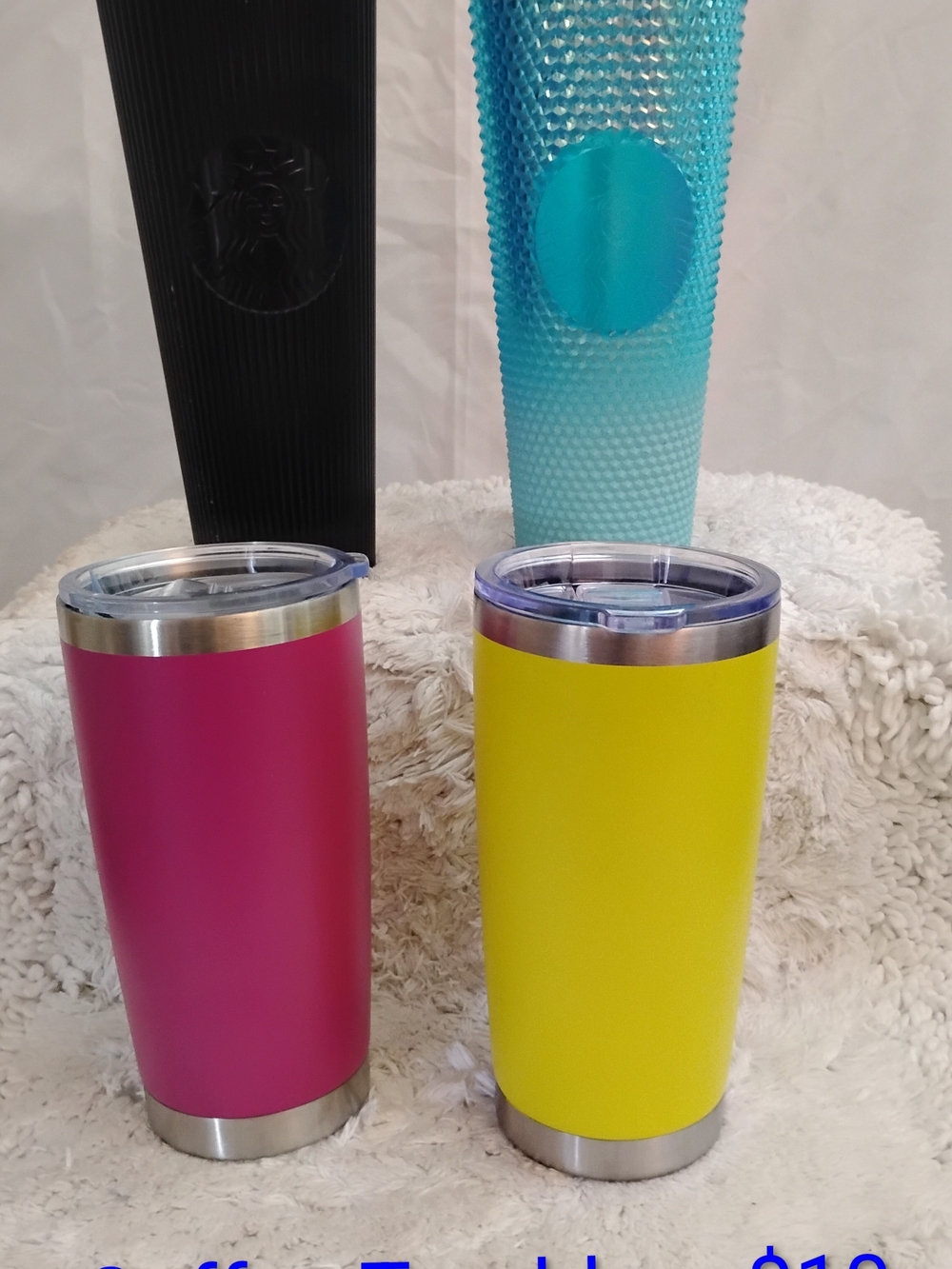 Pink and Yellow Stainless Steel Travel Tumblers - Vacuum Insulated Starbucks X2
